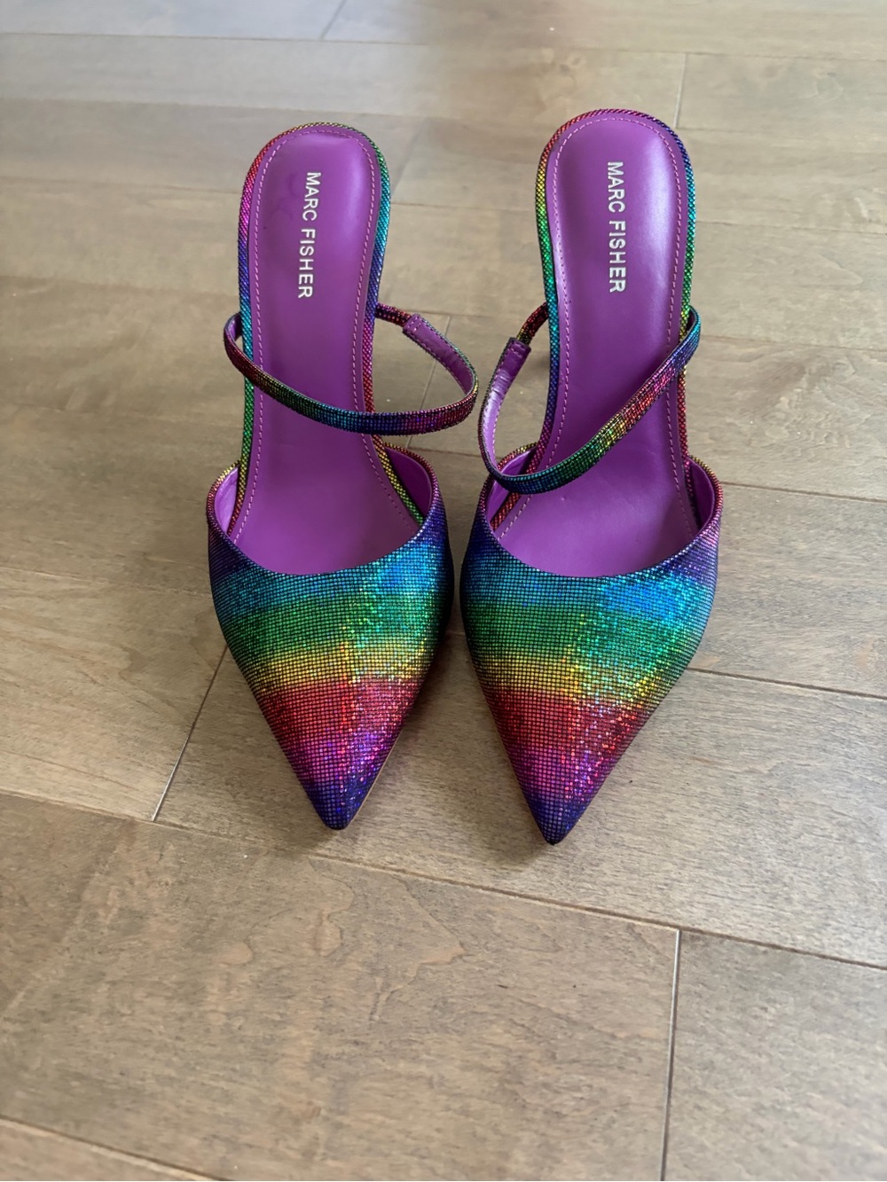 Marc Fisher Rainbow Glitter Pointed Mules - Purple Insole